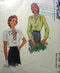 6136  MCCALLS 1945 SHORT- LONG SLEEVE BUTTON BLOUSE PATTERN 16 34''